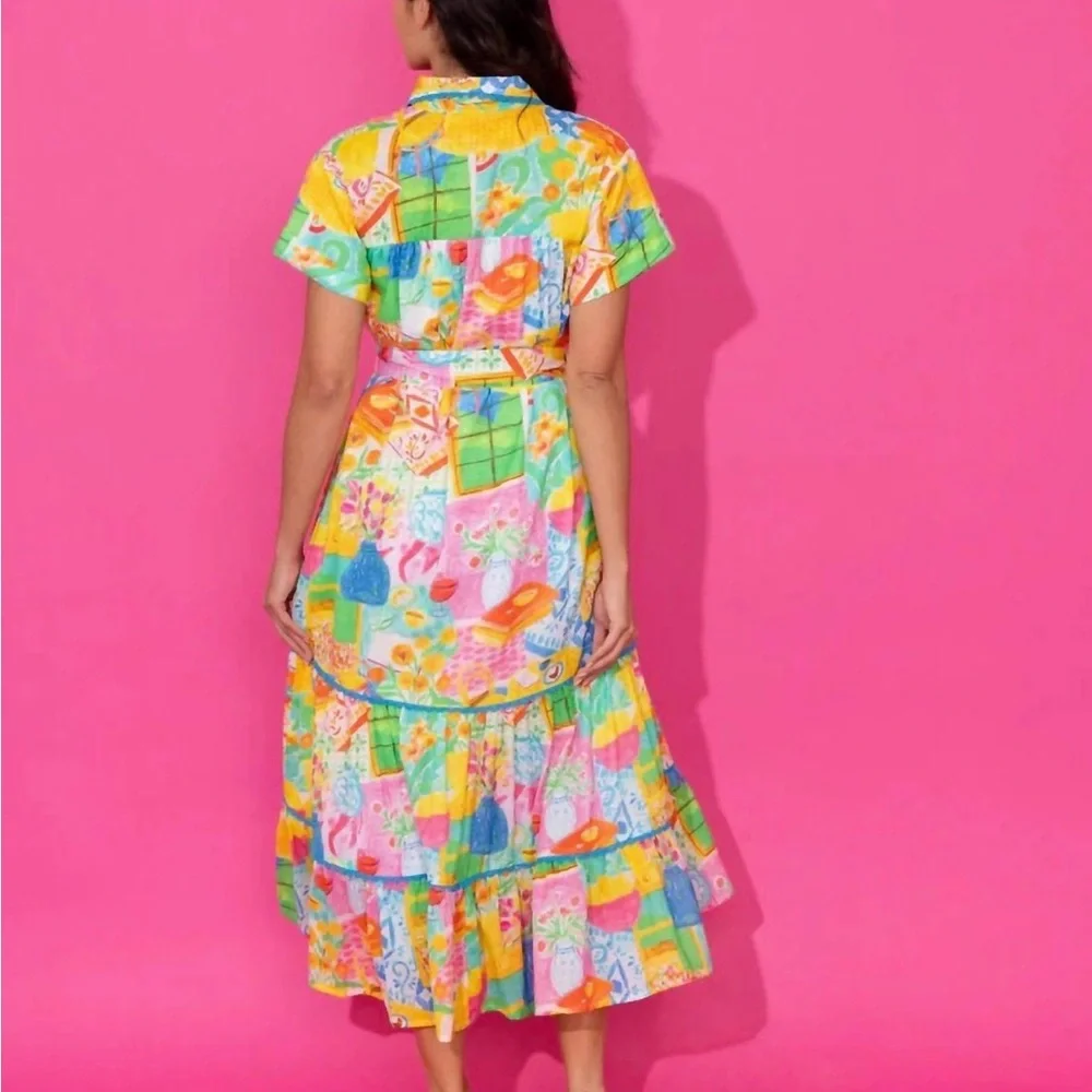 NWT Alden Adair Rachel Van Gogh Maxi Dress Colorful Multi Summer Size Small - Picture 2 of 4